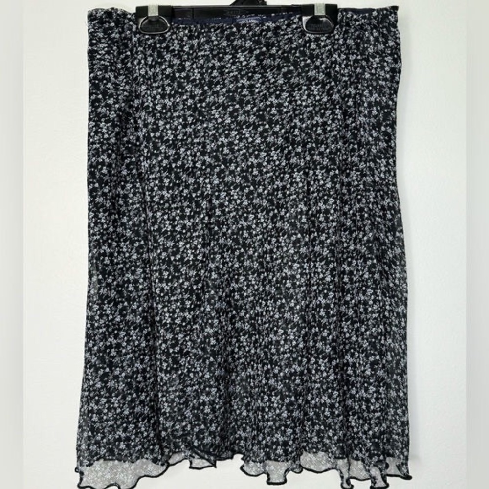Classic Black and White Floral A-Line Skirt